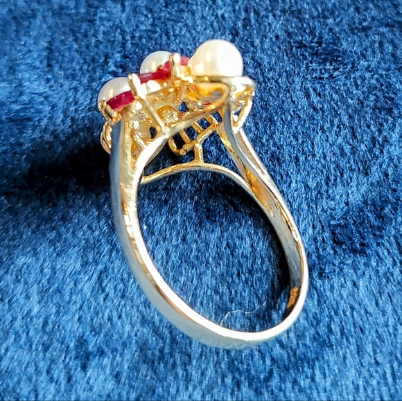 14K ring, ruby, prearl - Picture 5 of 6